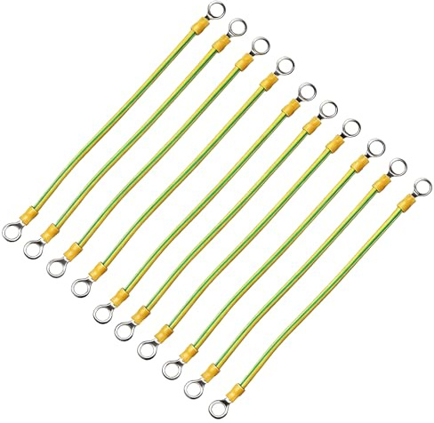 Leloco Pack of 10 grounding cables, 6 mm² cable (size 30 cm), with ring cable lug, eyelet insulated for network cabinet, server cabinet, M8