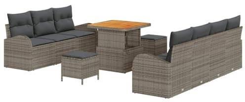 vidaXL Trädgårdsoffset med kudde 10 pcs Grå konstrotting, Trädgård och Terrass, Modern Utemöbel, Hållbar Poly Rattansoffa, Väderbeständig Uppsättning, Justerbart Bord