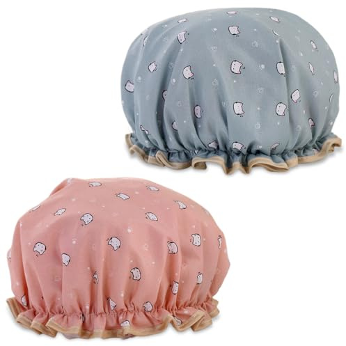 JEYORZY 2 Pezzi Cuffia Doccia, Cuffia da Bagno Cuffia da Doccia Riutilizzabile Impermeabili, con Elastici Capelli Protezione per Donna, Doccia, Spa, Salon