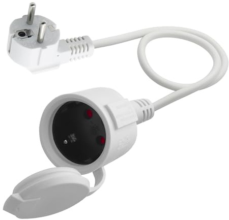 LANMINGLEL Cavo di prolunga Schuko corto, bianco, cavo di prolunga Schuko AC, 3 x 1,5 mm², 16 A, 250 V, IP44, per casa, ufficio, esterno (bianco 90 gradi, 0,5)