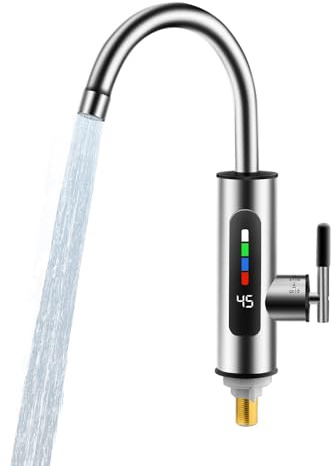 Heiß- Und Kaltwasserhahn, Elektrische Edelstahl Armatur plus integrierter Durchlauferhitzer,360° Drehbarer LED Durchlauferhitzer Wasserhahn, Warmwasserhahn, Wasserboiler [Energieklasse A]