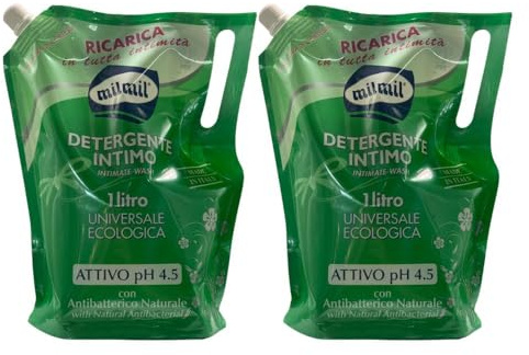 Detergente Intimo Attivo pH 4.5 con Antibatterico Naturale, Ricarica Universale Ecologica 1000ml (2 Unità)