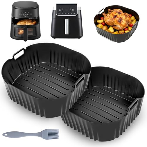 HA BIN 2 Piezas Molde Silicona Freidora de Aire 23cm – Accesorios Reutilizables Air Fryer, Recipiente/Bandeja de Silicona Compatible con Cosori 5,5L/6L/6,2L y Philips Serie 2000 NA230 6,2L XXL