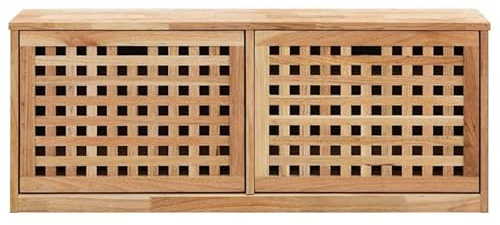Eleganz Zapatero de madera maciza de nogal y madera contrachapada – Zapatero para pasillo y entrada – Zapatero estable con mucho espacio de almacenamiento – 94 x 20 x 38 cm