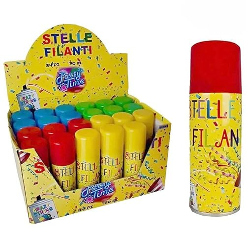 Generico Stelle filanti Spray 90 ml, Confezione da 12 bombolette, Colori 3 Rosso 3 Blu 3 Verde 3 Giallo, per Carnevale, Eventi, Feste, Decorazioni