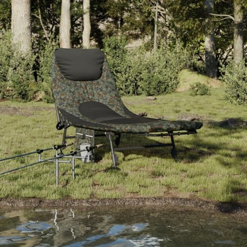 LoogCape Klappbare Angelliege mit Verstellbaren Beinen Tarnmuster, Outdoor Campingbett, wetterfest, robustes Stahlgestell, Polster, Rückenlehne 0-180 Grad, leicht transportierbar für Angeln, Camping