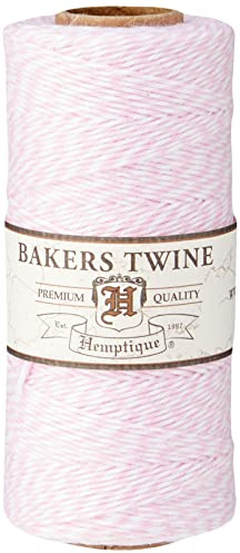Hemptique Bakers Twine - Bobina de Hilo de algodón de Fuerza Media (125 m, 50 g, Grosor Aprox. de 1 mm), Color Rosa y Blanco