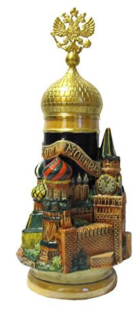 KING Bierkrug Moskau 3-D Seidel, Goldadlerhenkel 0,75 Liter Bierseidel