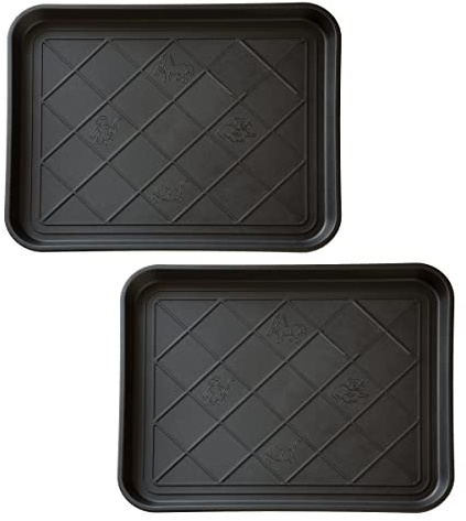 All-Weather Boot Tray - Water-Resistant Plastic Mud Pan, Pet Food Tray, and Outdoor or Indoor Shoe Mat for Entryway by Stalwart (Black)