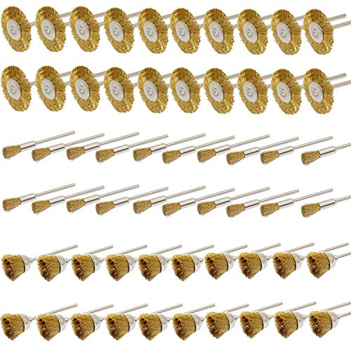 NIUPIKA 3 mm Messingdrahtbürsten, Tassenräder-Reinigungsbürstensatz, Polieraufsatz für Dremel Die Grinder, Präzisionswerkzeuge, 60 Stück