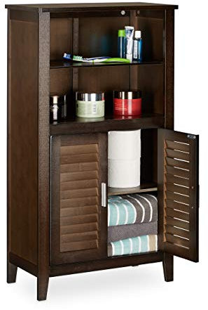 Relaxdays Badezimmerschrank dunkelbraun LAMELL, Badschrank aus Bambus, Telefonschrank, HBT: 92 x 50 x 25,5 cm