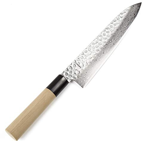 Syosaku VG-10 - Coltello da cuoco giapponese in damasco martellato a 46 strati, manico in legno magnolia a forma di D, Gyuto, 210 mm