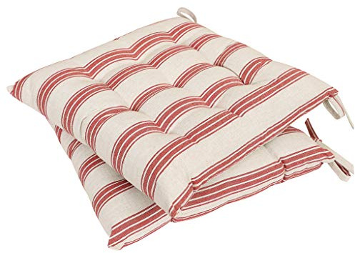 Dibor - 2er Set 100% Baumwolle Rot Gestreift Garten Sitzkissen Sitzpolster Stuhlkissen mit Krawatten 40 x 40cm