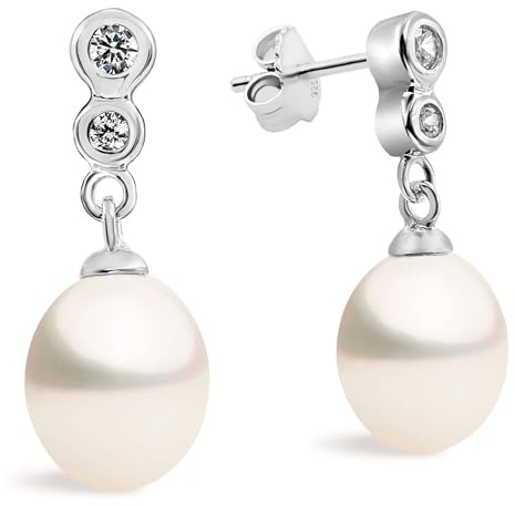 Damen Perlen-Ohrringe Süßwasser Zuchtperlen Mit Zirkonia Weiß TropfenperleSECRET & YOU - Perlenohrringe Sterling Silber 925