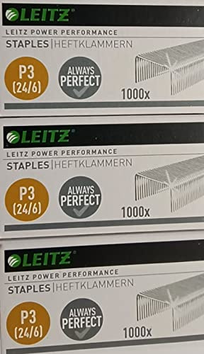 Leitz 55700000 Heftklammer (24/6 mm) 1000 Stück verzinkt (3 Packungen, 24/6mm)