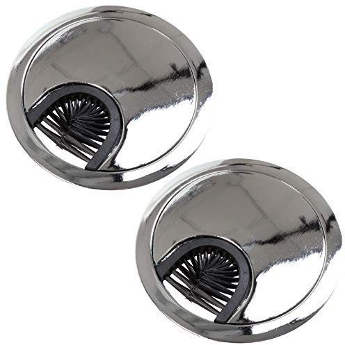 2X Polished Chrome Desk Grommets (60mm) with Brush Computer Table Surface Cable Tidy Management