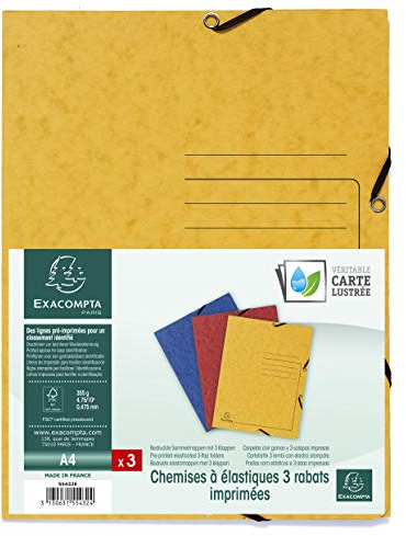 Exacompta - Ref 55432E - Elasticated 3-Flap Folder - 240 x 320mm in Size, Suitable for Storing A4 Documents, 355gsm Mottled Pressboard - Assorted Colours (Pack of 3)