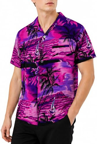 King Kameha Taglie Forti Camicia Hawaiana Uomo Maniche Corte – Camicia Estiva Aloha con Stampa Navigare, Leggera e Facile da Lavare