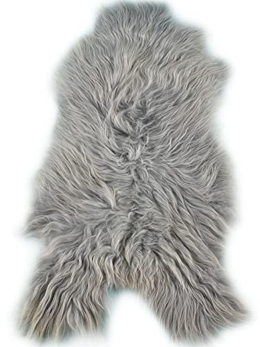 generisch LAMMFELL HELL GRAU LANGWOLLIG ca. 120 x 60 cm ECHTES ÖKO Island SCHAFFELL Silber GRAU GEFÄRBT