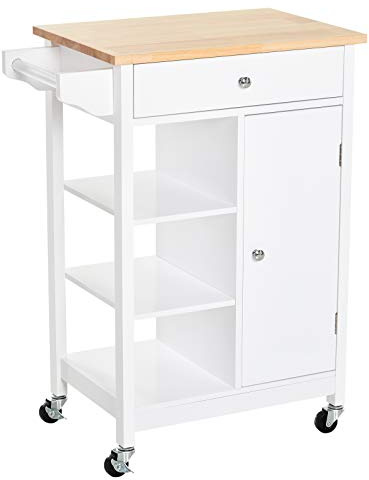 HOMCOM Carrito de Cocina Carro Auxiliar con Ruedas 66x39,5x86,5 cm Blanco
