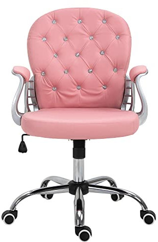 Vinsetto Bürostuhl, Ergonomisch Schreibtischstuhl mit Armlehne, Gepolsterter Rückenlehne, Höhenverstellbar Computerstuhl mit Kunstlederoptik, Drehstuhl für Home Office, Rosa