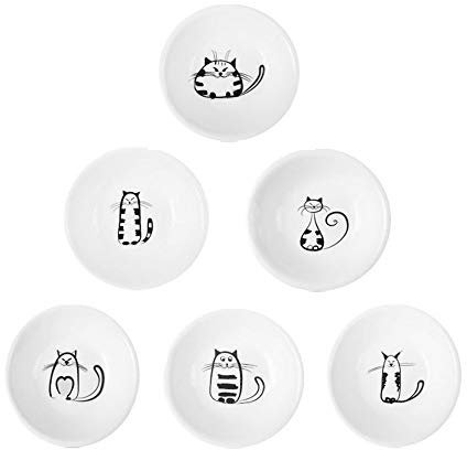 Carina Gatto Ceramica salsa Piatti Mini Cuore forma stagionatura Piatto, Sushi Soia Immersione Ciotola, Servendo Piattini Dishe, Miao Porcellana Piccolo Tè Borsa Titolare Set di 6 (tondo)