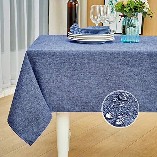 Mebakuk Rectangle Table Cloth Linen Farmhouse Tablecloth Waterproof Anti-Shrink Soft and Wrinkle Resistant Decorative Fabric Table Cover for Kitchen (Denim Blue, 52 x 70 (4-6 Seats))