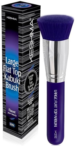 Keshima Large Flat Top Kabuki Foundation Brush - Neon Purple Premium Makeup Brush for Liquid, Cream, and Powder - Buffing, Blending, and Face - 1.6 Top Diameter