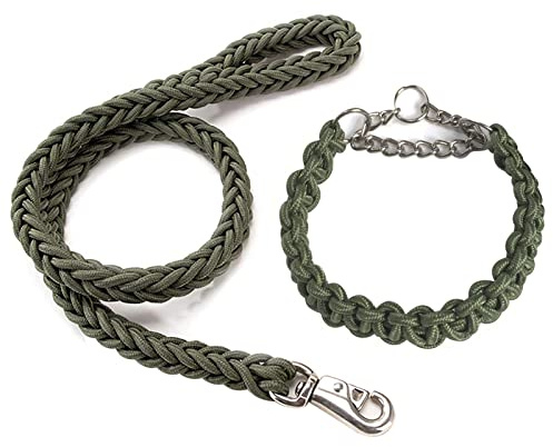 Kabxhueo 4FT Durable Braided Dog Collar and Lead Set, Green