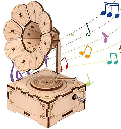 Qanye Carillon Legno a Manovella, Carillon in Legno, Carillon per Grammofono, Carillon Antichi in Legno Intagliato, per Regalo di Compleanno, Carillon, Accessorio per la Casa