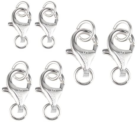 Silber 925 Armband Verschluss Kettenverschluss, 6 Stück Verschlüsse für Armbänder Ketten Verschlüsse Kettenverschlüsse zum Basteln Schmuckverschluss mit Geschlossenen Biegeringen Verbinden