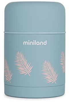 Miniland FOOD THERMY PALMS.600ml Isolierbehälter für Babybrei und feste Nahrung, aus hochwertigem Stahl, blau, 89445