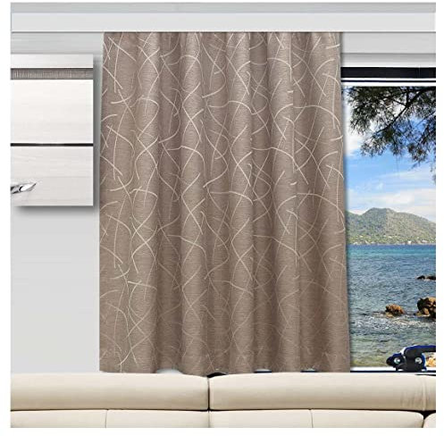 SeGaTeX home fashion Wohnmobil Caravan-Vorhang Talisa Taupe Wohnwagengardine beige mit Reihband Silberne Effekt-Streifen (Höhe & Breite nach Maß)