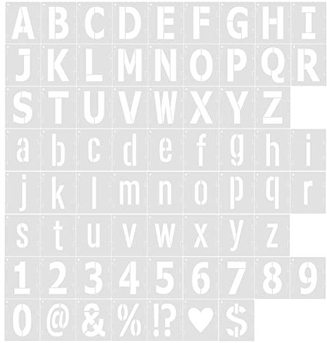 68 Stück Buchstaben und Zahlen Schablone 5cm, Wiederverwendbar Kunststoff Buchstaben Schablonen Klein und Groß Buchstaben Alphabet Vorlagen Satzzeichen Symbole Schablonen zum Malen auf Holz