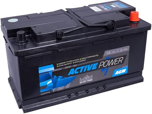 intAct AGM Versorgungsbatterie 12V 92Ah - speziell für Camping, Wohnmobil und Boote - auslaufsichere und wartungsfreie AGM-Batterie - Maße (LxBxH): 353x175x190mm, Pluspol rechts