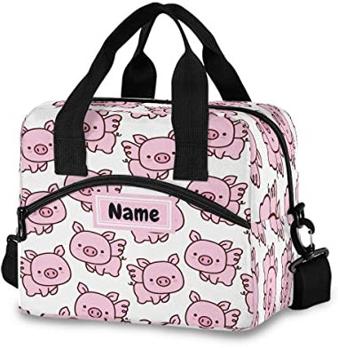 Bolsa de almuerzo personalizada para niños, diseño de cerdito pequeño, lonchera personalizada, organizador de almuerzo de gran capacidad para niños y niñas