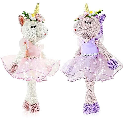 Meooeck 2 Pcs 16 Inch Unicorn Stuffed Animals Plush Ballerina Doll Soft Unicorn Cute Ballerina Toys Ballet Stuffed Animals Toys Decorations Wedding Birthday Gift for Girls, 2 Colors