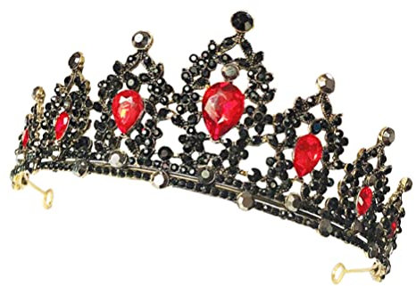 PAREKS Tiara Strass Krone Vintage Tiaras Kristall Stirnband Prom Kopfschmuck für Frauen Geburtstag Braut Kostüm Halloween Schwarz Tiara