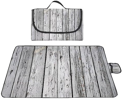 TengYuer Picknickdecke 180x200cm Stranddecke Wasserdicht Sandfrei Isoliert Faltbar Strandmatte mit Tragegriff Outdoor Campingdecke XXL für Camping Parks Strände Picknick Grau Holzmaserung