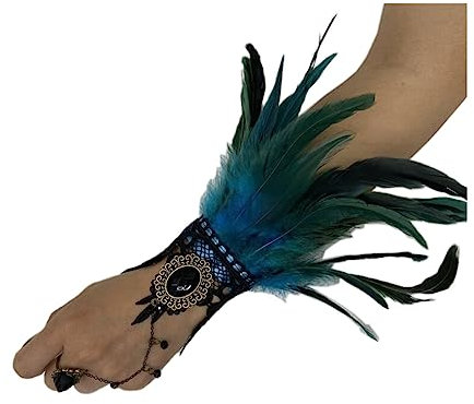 Mucee Lange Handschuhe für Damen, schwarze Federspitze, 2 Stück, Gothic-Spitze, Netz, lange Handschuhe, Stretch-Handgelenkmanschetten, Armbänder für Halloween, Party, Cosplay, Abendtanz, blau, One