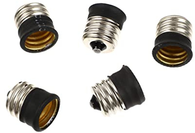 WHAMVOX 5pcs Light Socket Adapter, E17 to E14 Lamp Base Converter, Copper Light Socket Bulb Adapter for Replacement Bulbs, Safe and Practical for Home Lighting | Black Silver Finish, Safe Anti-aging Design, for Replacement Use, Compact Light Socket Accessory