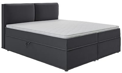 S-Style Möbel Panama Boxspringbett Bett Für Schlafzimmer Mit Topper Bettkasten Stauraum Mikrofaser Gepolsterter Kopfteil Sofa Couch Graphit 180 x 218 x 103 cm
