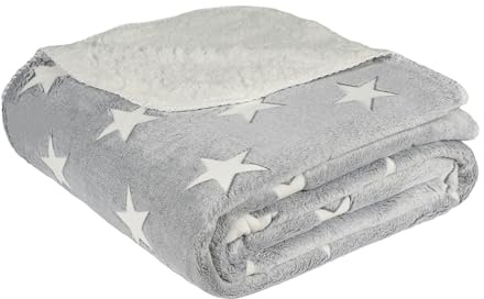 Sherpa Kuscheldecke Flauschig, 160x220cm Warn Fleecedecke für den Winter, Weich Sofadecke, Warm Decke, Couchdecke, Wohndecke - Grauer Stern
