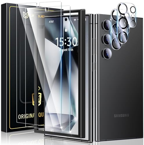 UniqueMe 4 Stück für Samsung Galaxy S24 Ultra Schutzfolie mit Schablone 2 Stück 9H Schutzfolie und 2 Stück Kameraschutz,[9H Härte] [Kratzfest] HD Schutzglas S24 Ultra Fingerabdruck-ID Unterstützen