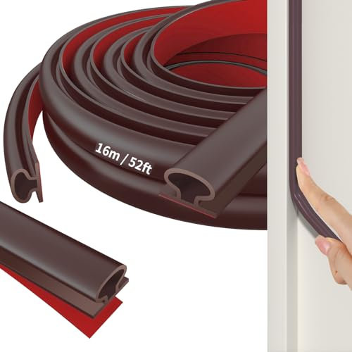 Joint Porte Fenêtre Isolant Froid et Phonique, 16M Joint Porte Caoutchouc Autocollant, Bande Calfeutrage Caoutchouc Porte Voiture, Résistant Aux Intempéries, Poussière, Phonique D-Profil. (Brun)