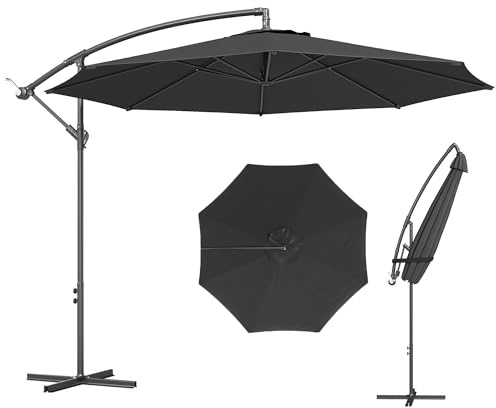 Outsunny 3(m) Garden Banana Parasol Hanging Cantilever Umbrella with Crank Handle, 8 Ribs and Cross Base for Outdoor, Sun Shade, Black