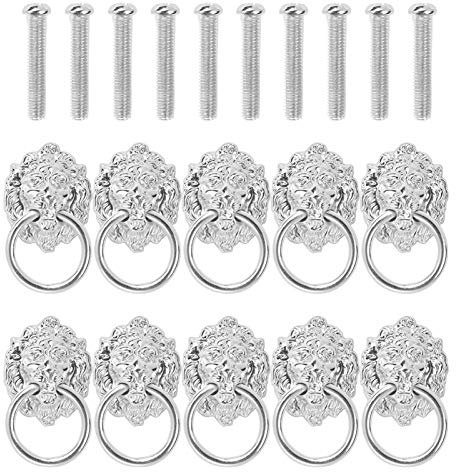 Türklopfer antik 10Pcs Löwe-Kopf-Zink-Legierung Knob Pull Griff Türklopfer Hardware Ring Möbel Befestigungsschrauben Antike Türgriffe Griffe Griff 369 (Color : 10Pcs Silver)