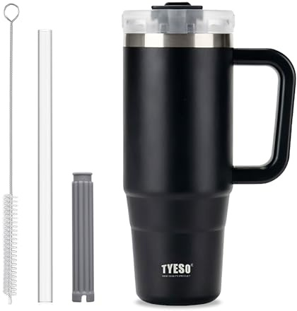 Kaffekuppen Travel Mug med handtag, 30oz tumbler med låsbart lock, rostfritt stål vakuumisisolerad vattenflaska med halm, läcksäker och bärbar Travel Cup för varma och kalla drycker (svart)