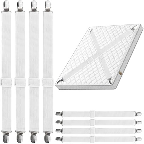 NVIYAM 8 Stück Bettlakenspanner Verstellbar, 30-130CM Elastische Betttuchspanner, Lakenspanner mit Metallclips, Bettlaken Spanngurte, Matratzenspanner für Bettlaken, Matratze, Sofa, Bügelbrett