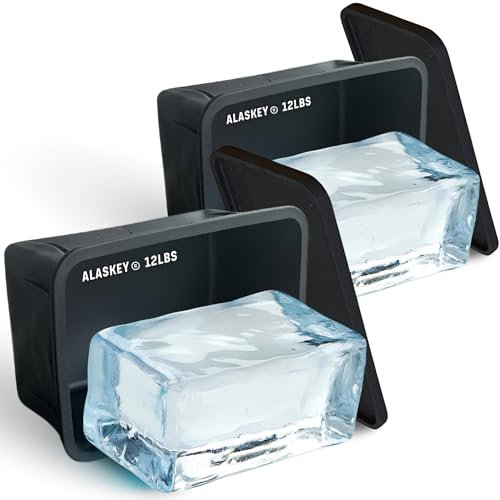 Alaskey Stampo gigante per cubetti di ghiaccio, 5,4 kg, con coperchio, confezione da 2, per creare mattoni di ghiaccio perfetti, stampo professionale in silicone per cubetti di ghiaccio extra large
